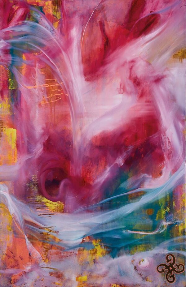 The dance of love, acryl- en olie kunstwerk, afmeting 75x115 cm, 2023.