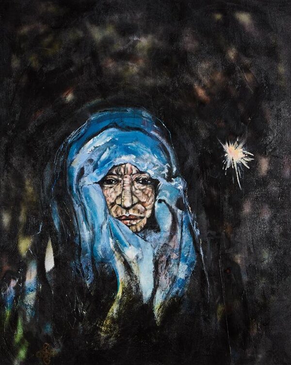 Wisdom Keeper, print van een mixed media schilderij, afgewerkt met olieverf, afmeting 60x84 cm.