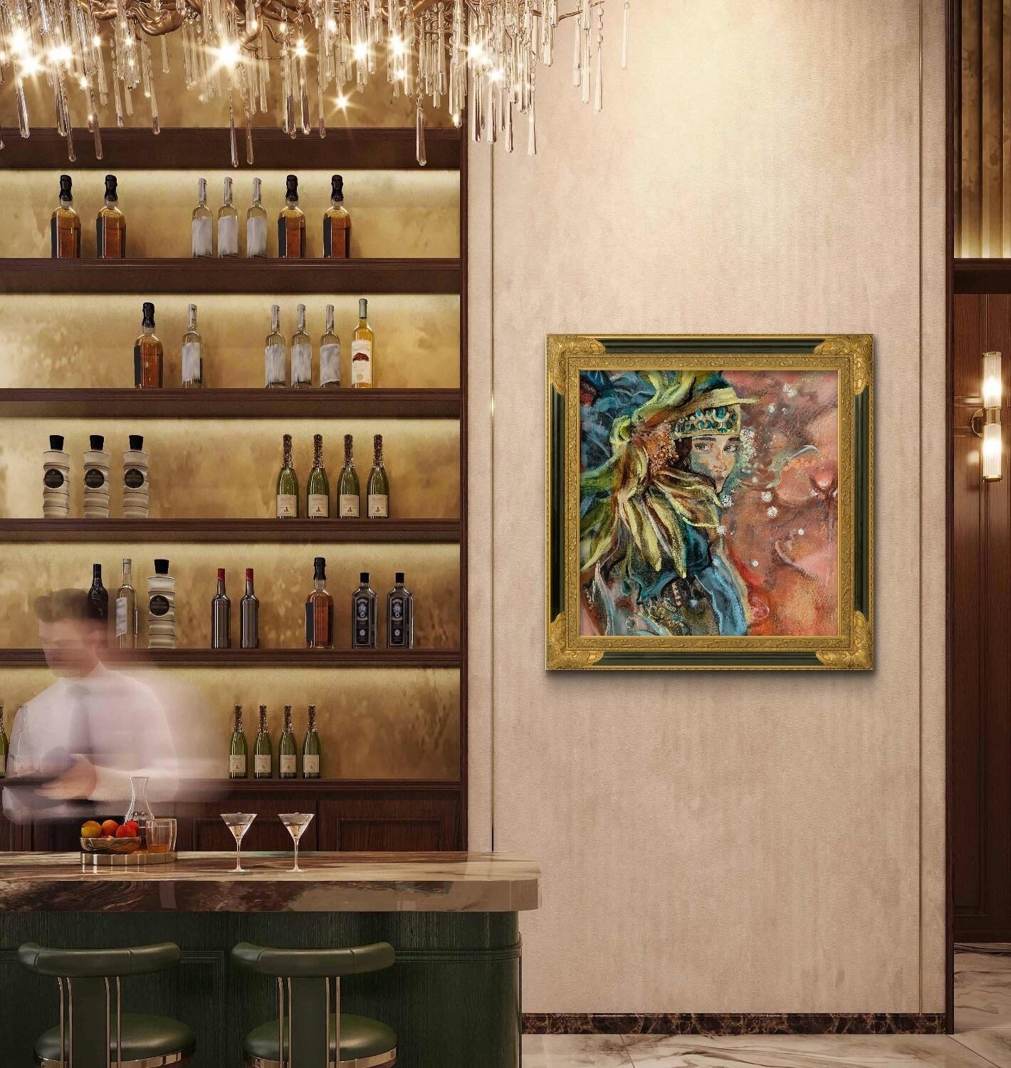 Feeling Essence, een mixed media met nadruk op olieverf, afmeting van 80x80x1,5cm.