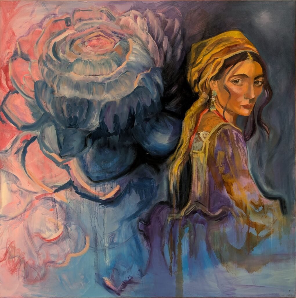 One last look, een olieverf schilderij, afmeting van 100x100x4cm.