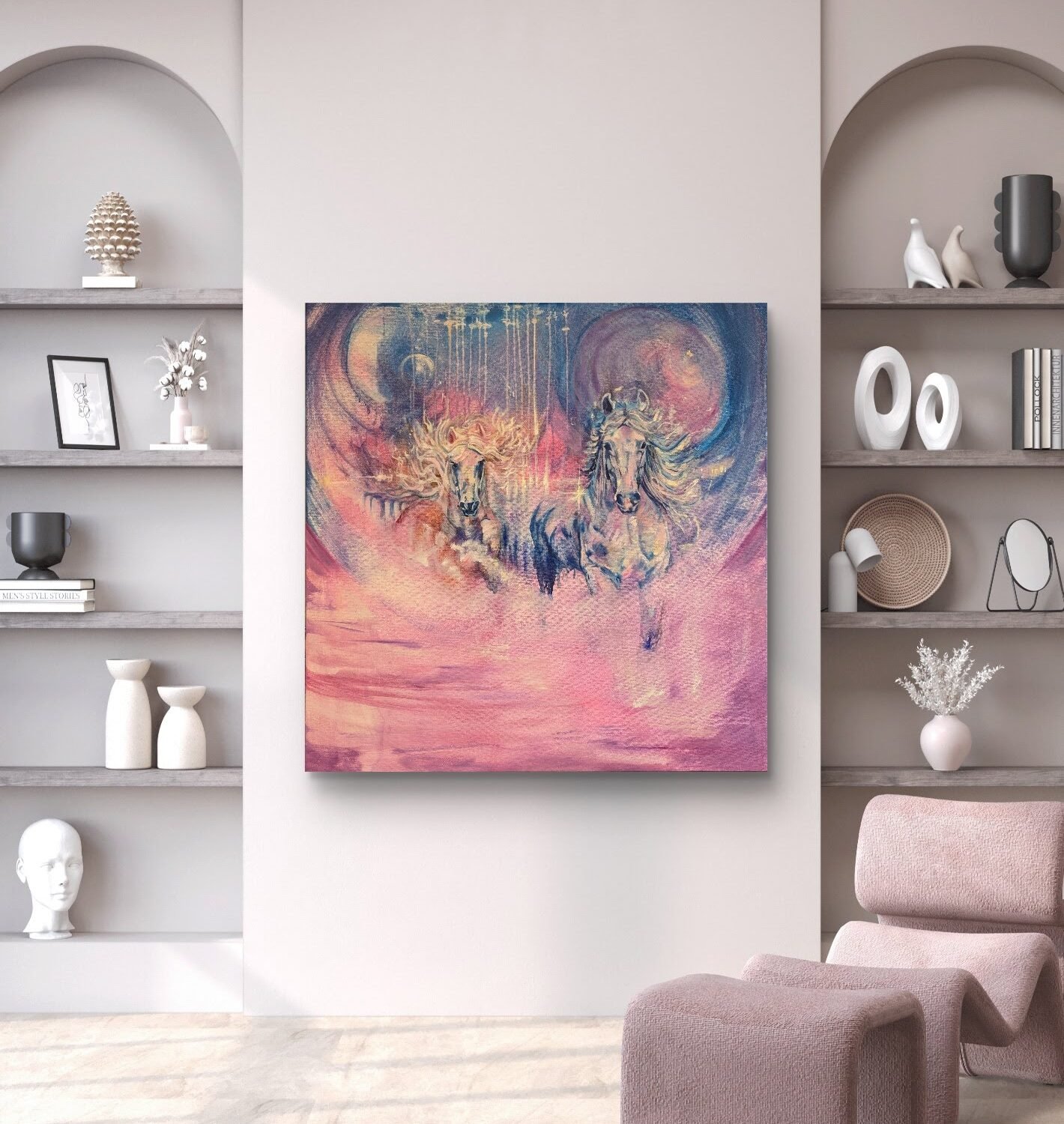 Co Creatie, een mixed media schilderij met acryl- en olieverf, afmeting van 100x100x1,5cm.