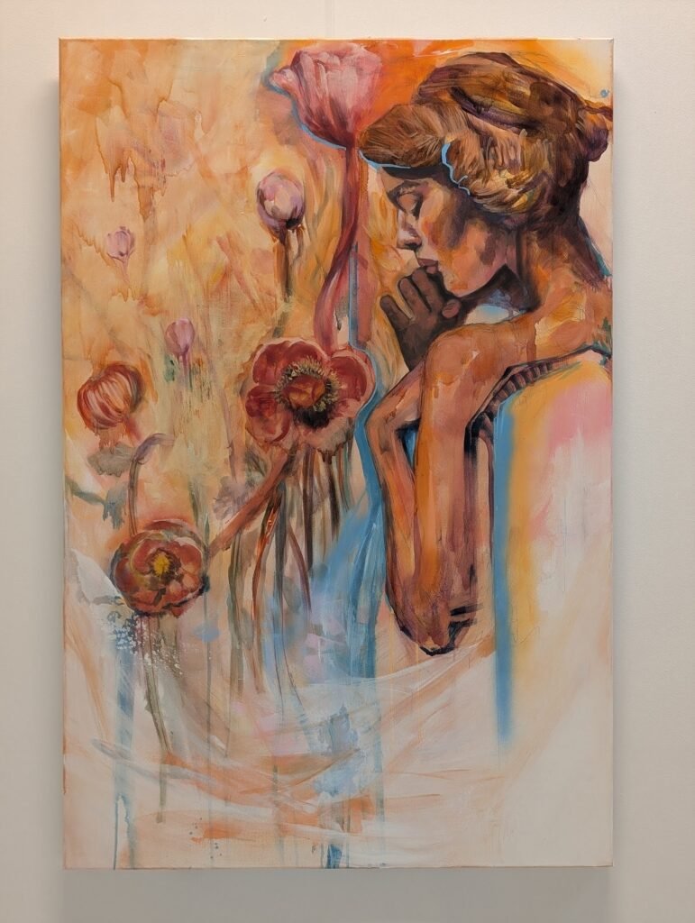 "Zij kent haar ware Zelf", een olieverf schilderij, afmeting van 80x120x1,5cm.