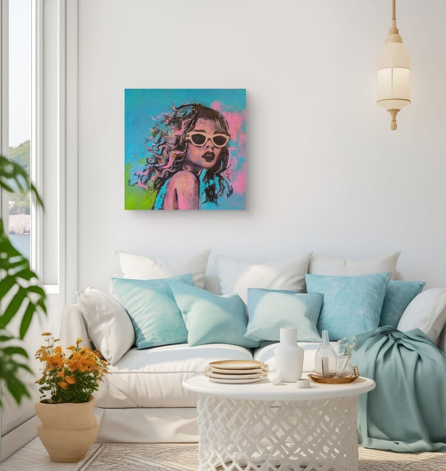 I dream in colours, an energetic artwork with acrylic paint, dimensions 50x50x1.5cm.