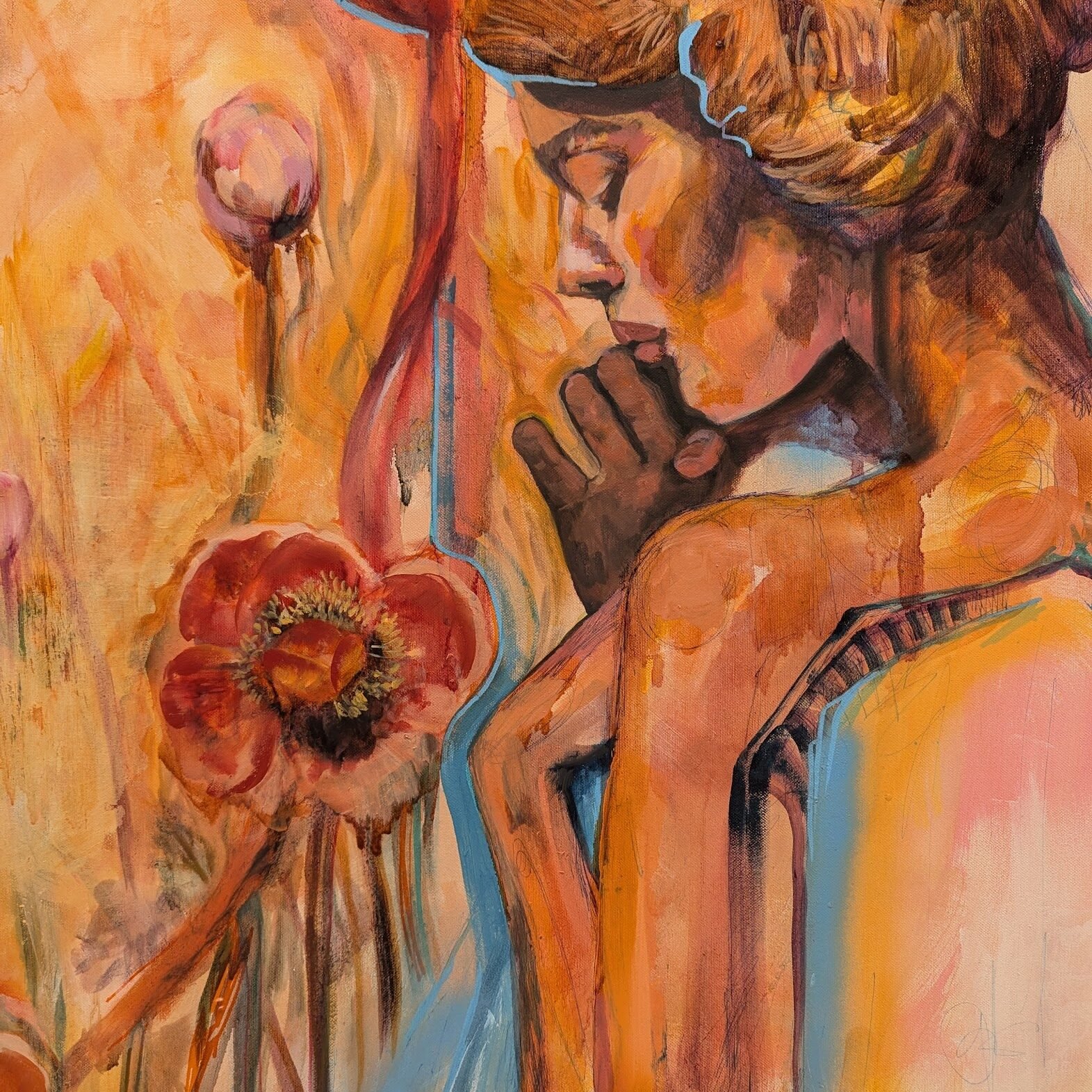 "Zij kent haar ware Zelf", een olieverf schilderij, afmeting van 80x120x1,5cm.